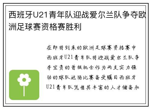 西班牙U21青年队迎战爱尔兰队争夺欧洲足球赛资格赛胜利